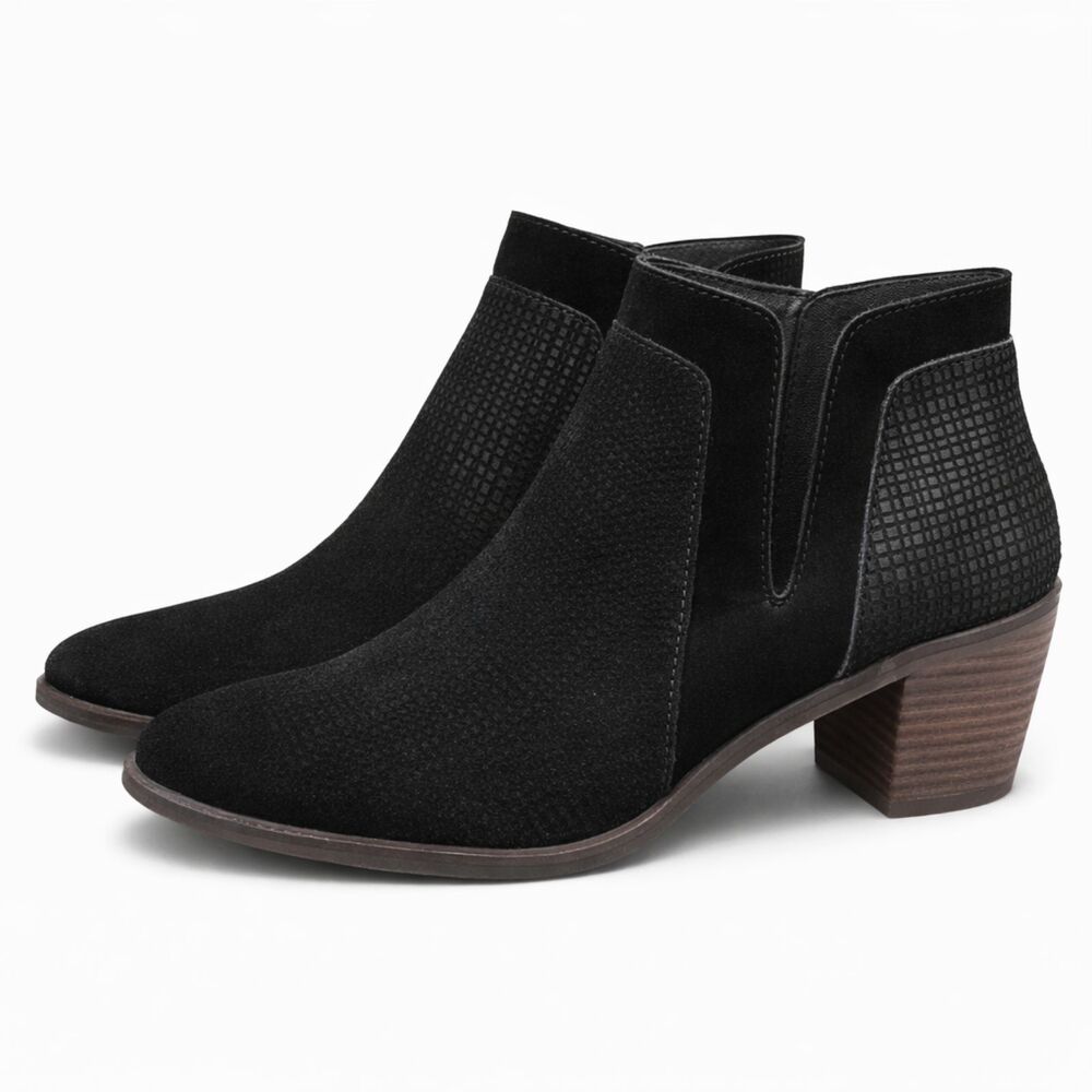 LUCKY BRAND LP-PONIC BLACK SUEDE TEXTURED CASUAL EVERYDAY ANKLE BOOTS SIZE 8M